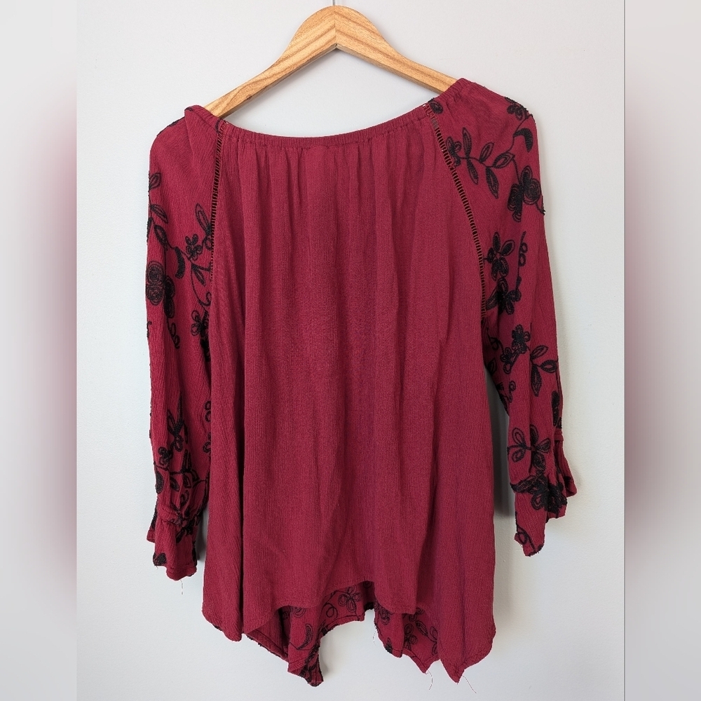 Forgotten Grace Red Embroider Off The Shoulder Women L Fairy Peplum Ruffle Hem - Picture 2 of 9